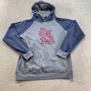 MLB St. Louis Cardinals Hoodie Mens‎ Medium Gray Navy Raglan Fleece Pullover